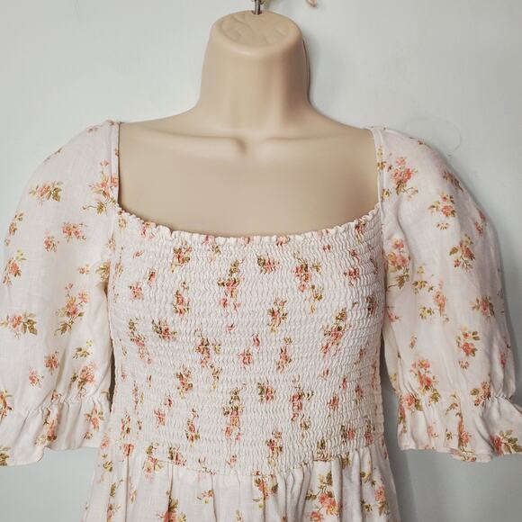 Reformation Marabella Dress Veronica 100% Linen Smocked Midi Cream Size Medium - Picture 5 of 12